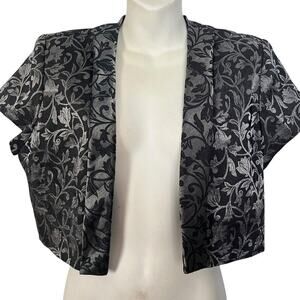 JR Nites Womens Silver Black Bolero Cap Sleeve Jacket Open Whimsigoth Y2K sz 12